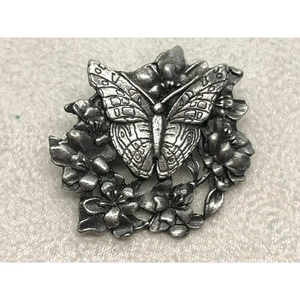 VTG Silver-Tone Brooch Pin BIRDS & BLOOMS BUTTERFLY Estate Limited Edition 1998